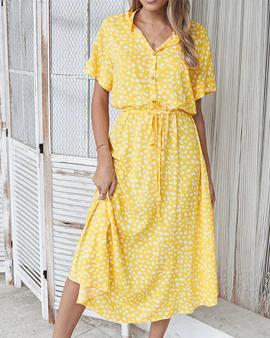 Robe Midi À Motif À Pois Avec Taille Cintrée Pour Femme | Idéale Pour Les Événements Décontractés