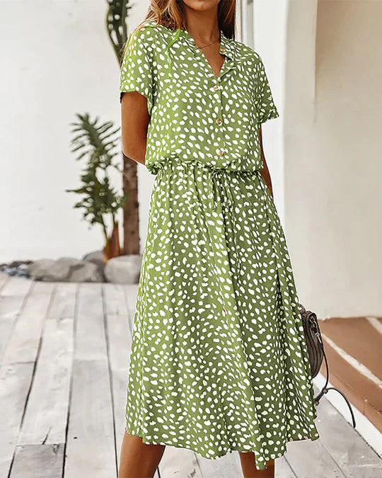 Robe Midi À Motif À Pois Avec Taille Cintrée Pour Femme | Idéale Pour Les Événements Décontractés