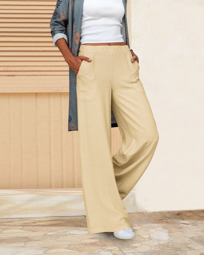 Pantalon Large avec Taille Élastique et Poches pour Femme | Idéal pour Quotidien et Moments Détente