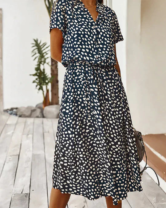 Robe Midi À Motif À Pois Avec Taille Cintrée Pour Femme | Idéale Pour Les Événements Décontractés