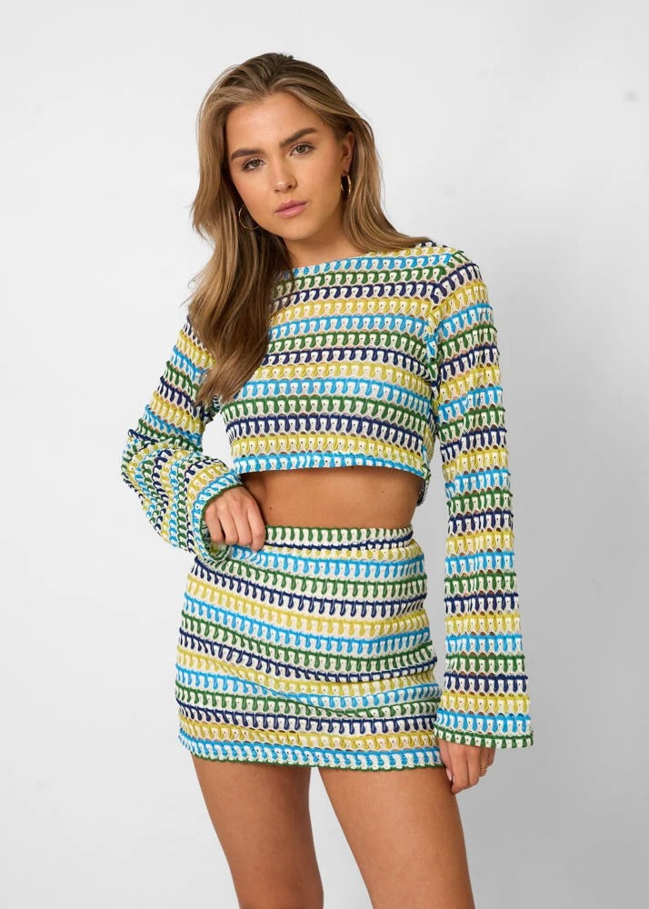 Ensemble Top Court à Manches Longues et Jupe Mini Taille Haute pour Femme | Idéal pour le Printemps et l'Été