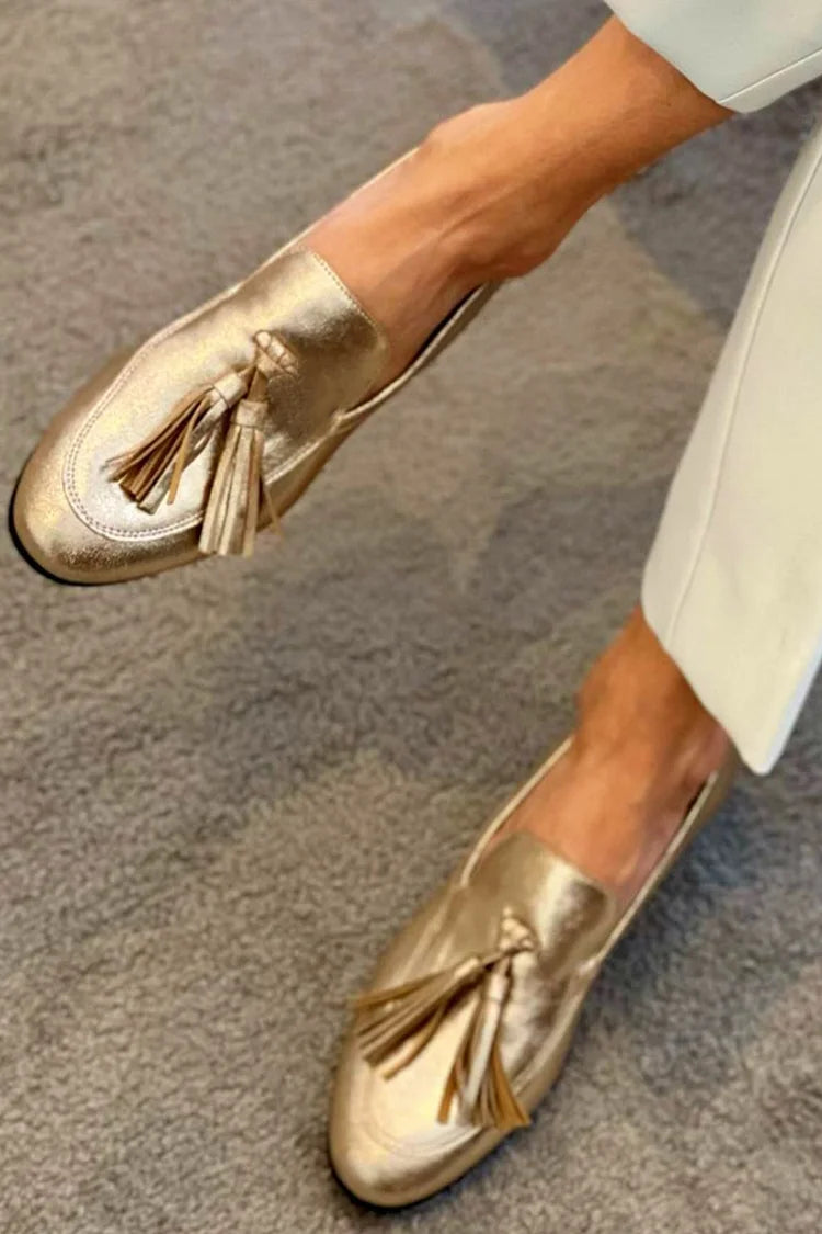 Mocassins avec Finition Métallisée et Pampilles Décoratives pour Femmes | Idéal pour le Quotidien