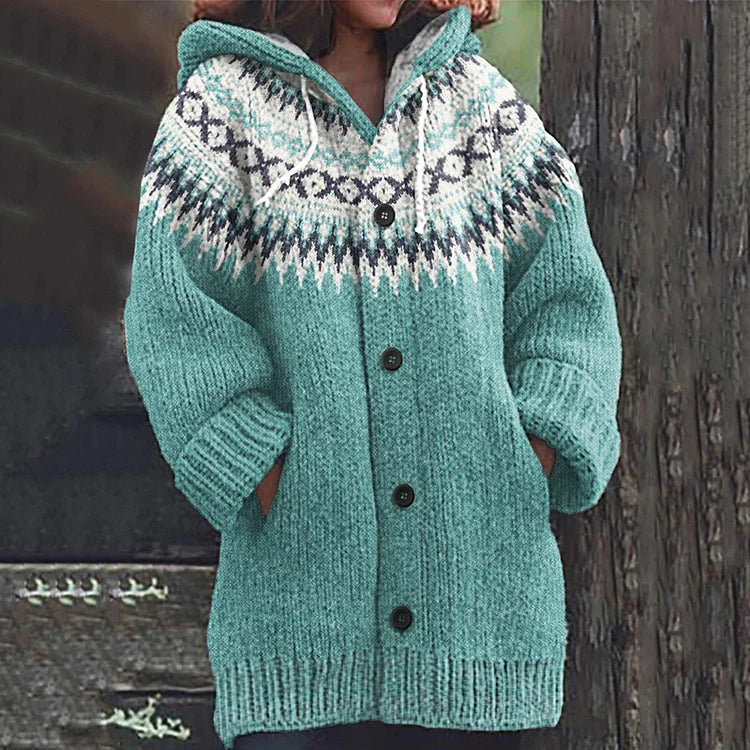 Gilet À Capuche avec Boutons Et Motif Multicolore pour Femme | Idéal pour L’Hiver