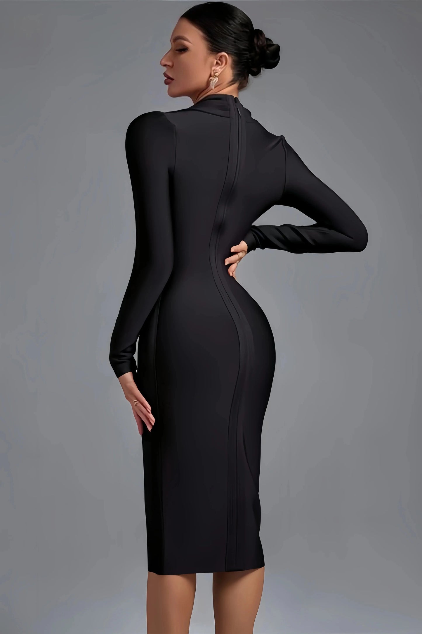 Robe Midi Portefeuille Noire pour Femme | Idéale pour les Réunions et les Sorties en Soirée