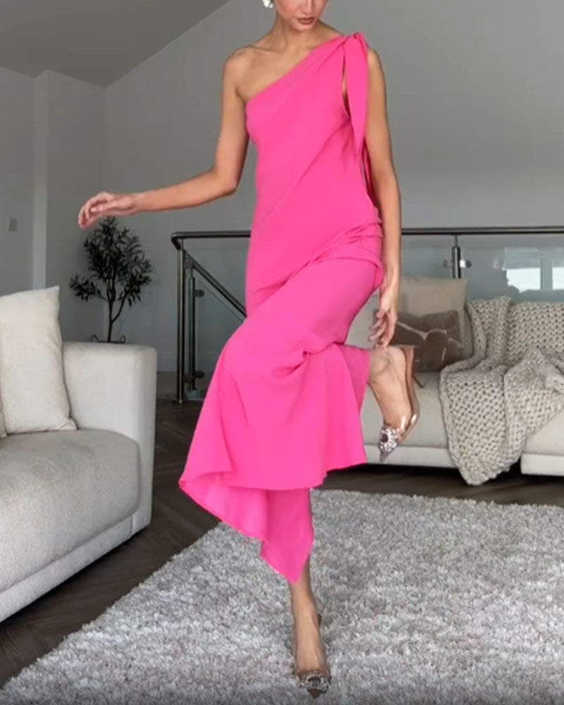 Robe Longue Asymétrique Avec Épaule Nouée Pour Femmes | Idéal Pour Soirées Et Événements Formels