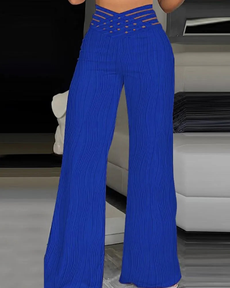 Pantalon Évasé à Taille Haute Croisée pour Femme | Idéal pour la Saison Été