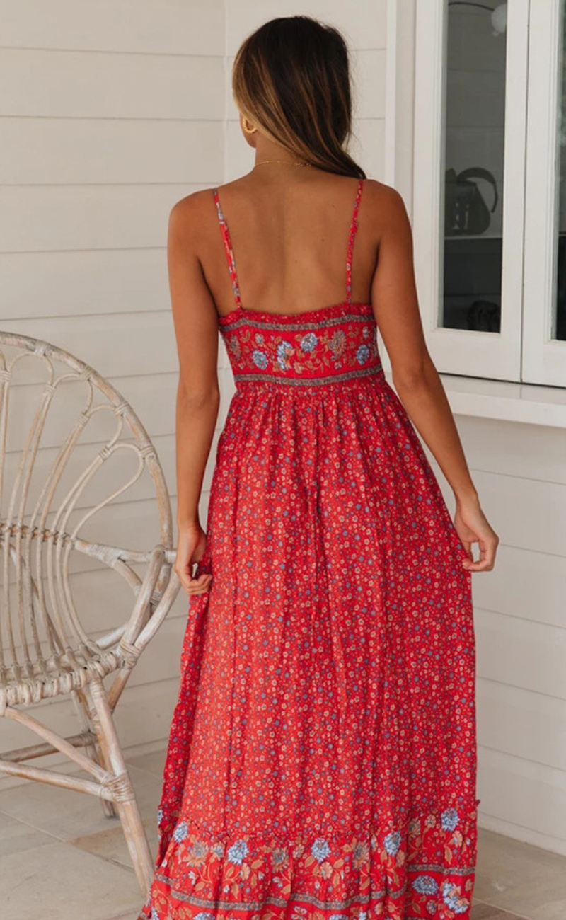 Robe Longue Bohème à Bretelles avec Dos Smocké pour Femme | Idéale pour les Sorties d’Été