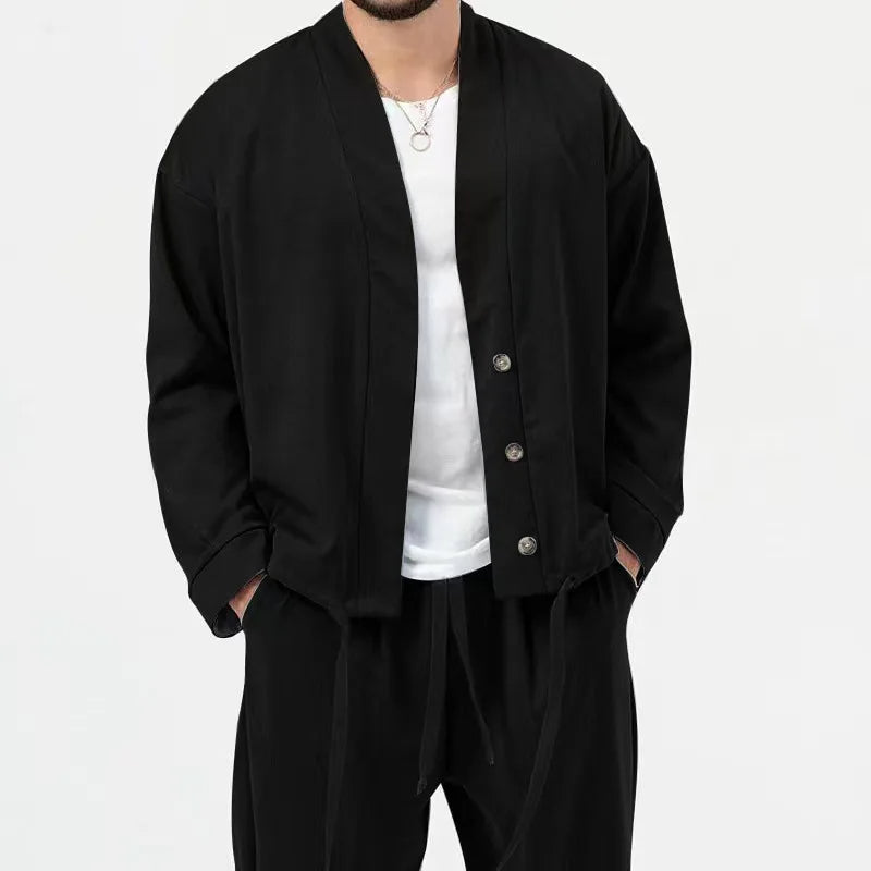Ensemble Deux Pièces pour Homme avec Haut Boutonné et Pantalon à Taille Élastique | Idéal pour la Mi-Saison