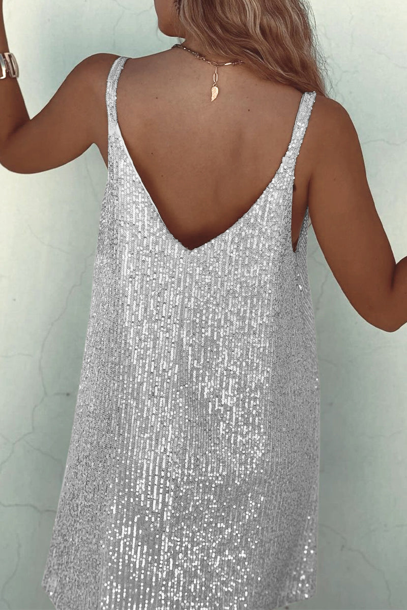 Robe Courte avec Finition Brillante et Encolure En V pour Femme | Idéale pour Les Soirées et Événements Festifs