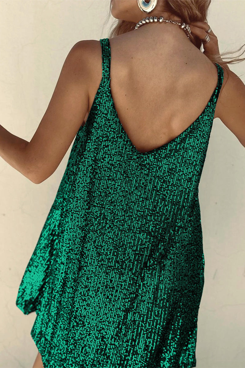 Robe Courte avec Finition Brillante et Encolure En V pour Femme | Idéale pour Les Soirées et Événements Festifs