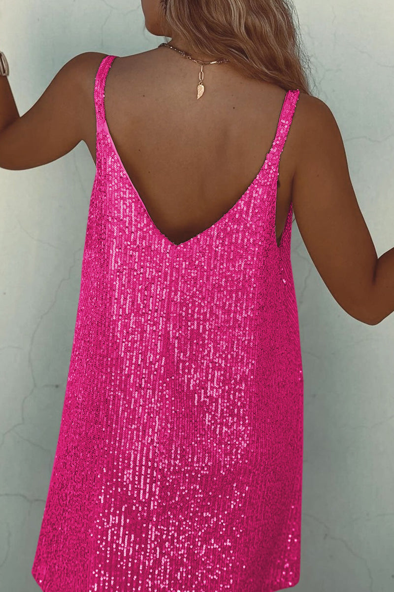 Robe Courte avec Finition Brillante et Encolure En V pour Femme | Idéale pour Les Soirées et Événements Festifs