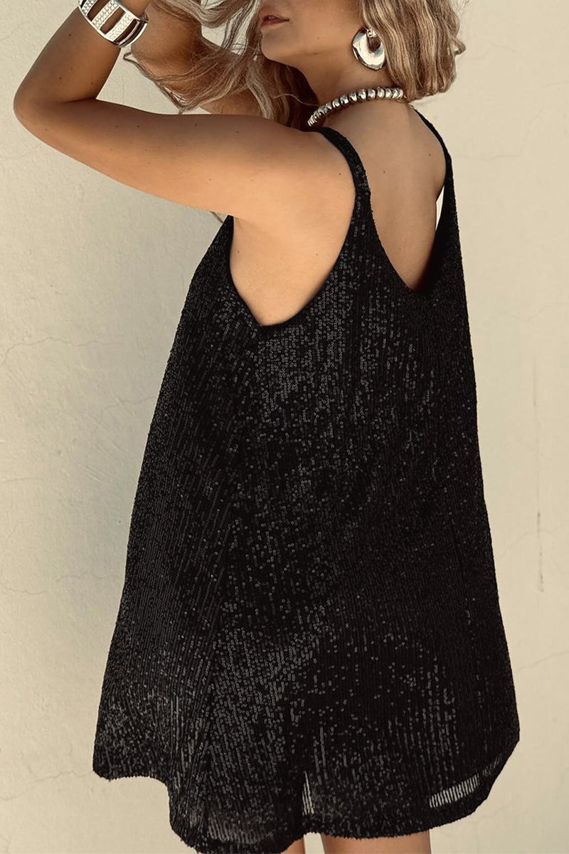 Robe Courte avec Finition Brillante et Encolure En V pour Femme | Idéale pour Les Soirées et Événements Festifs