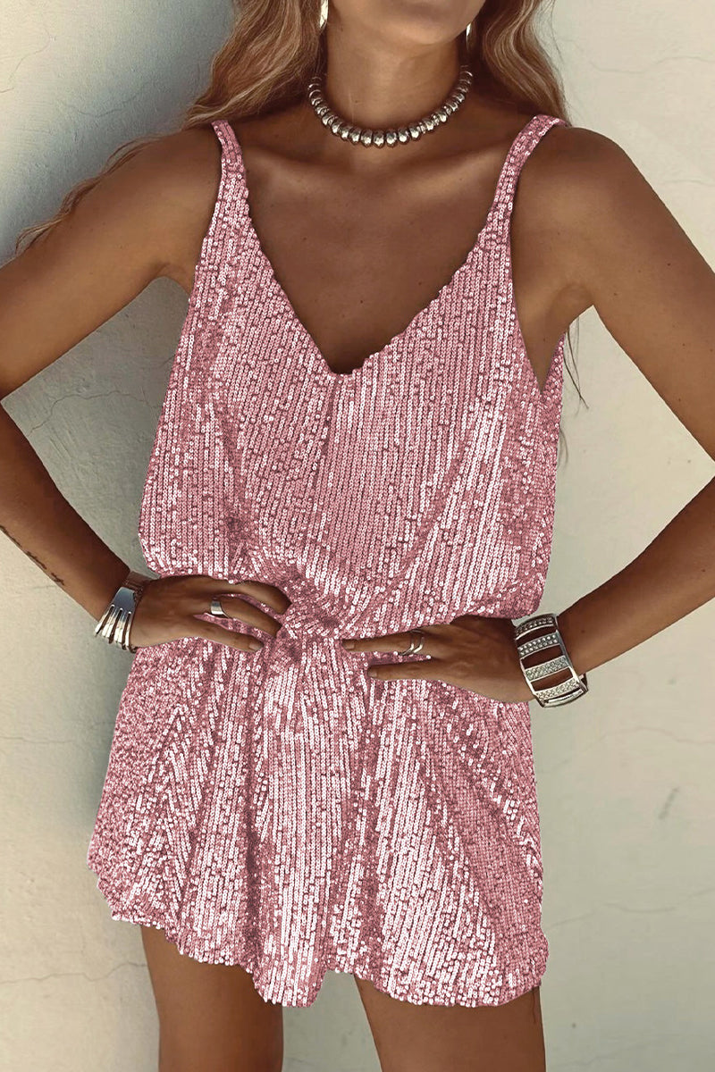 Robe Courte avec Finition Brillante et Encolure En V pour Femme | Idéale pour Les Soirées et Événements Festifs