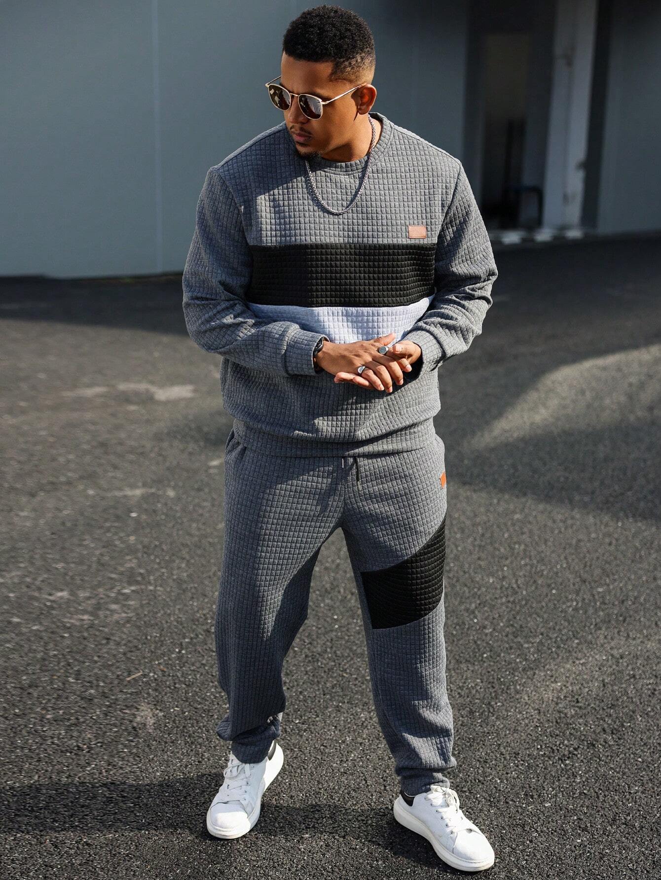 Ensemble 2 Pièces avec Hoodie Patchwork Et Pantalon pour Homme | Idéal pour L’Automne Et L’Hiver