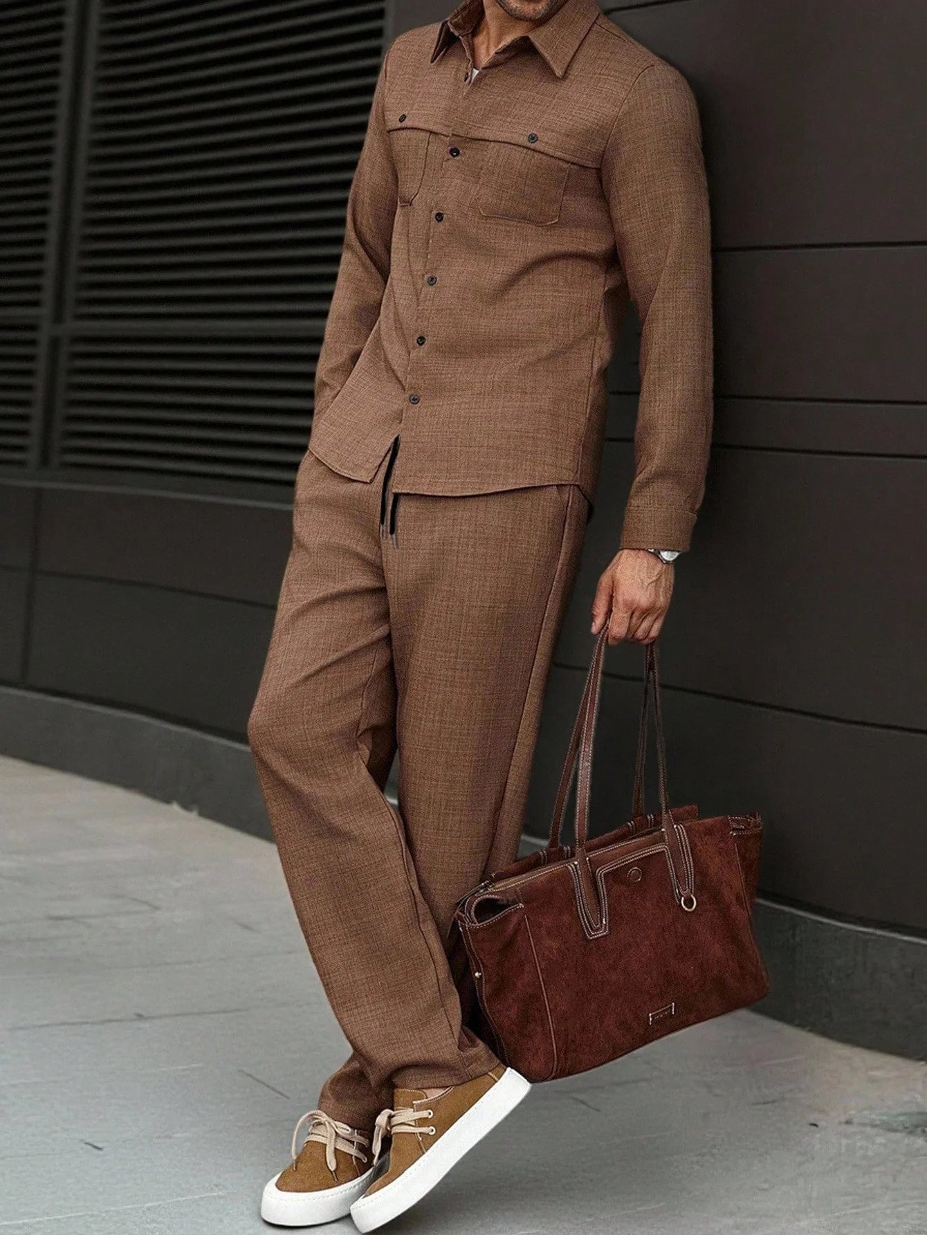 Ensemble Chemise À Manches Longues avec Fermeture Boutonnée Et Pantalon Assorti pour Homme | Idéal pour Usage Quotidien