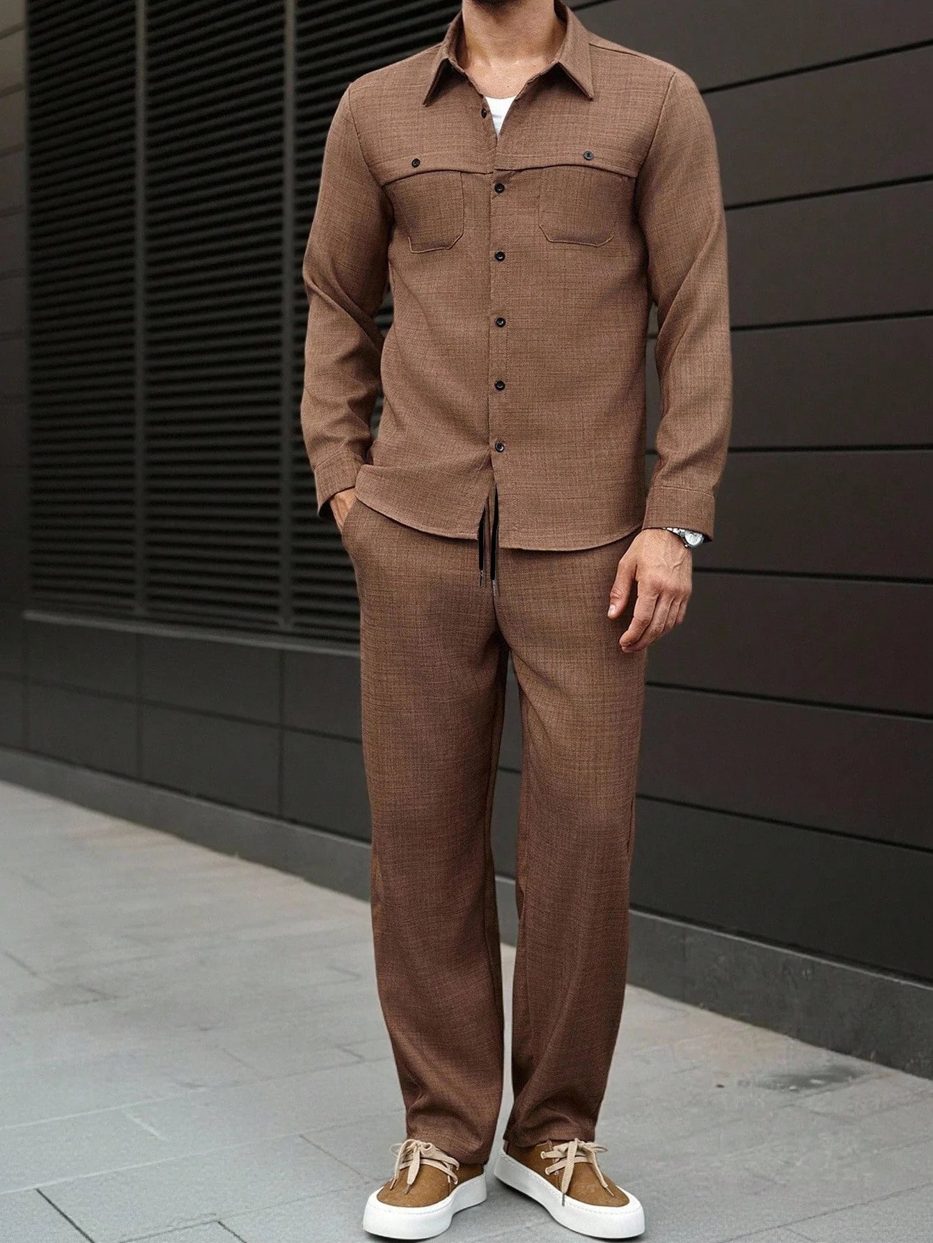 Ensemble Chemise À Manches Longues avec Fermeture Boutonnée Et Pantalon Assorti pour Homme | Idéal pour Usage Quotidien