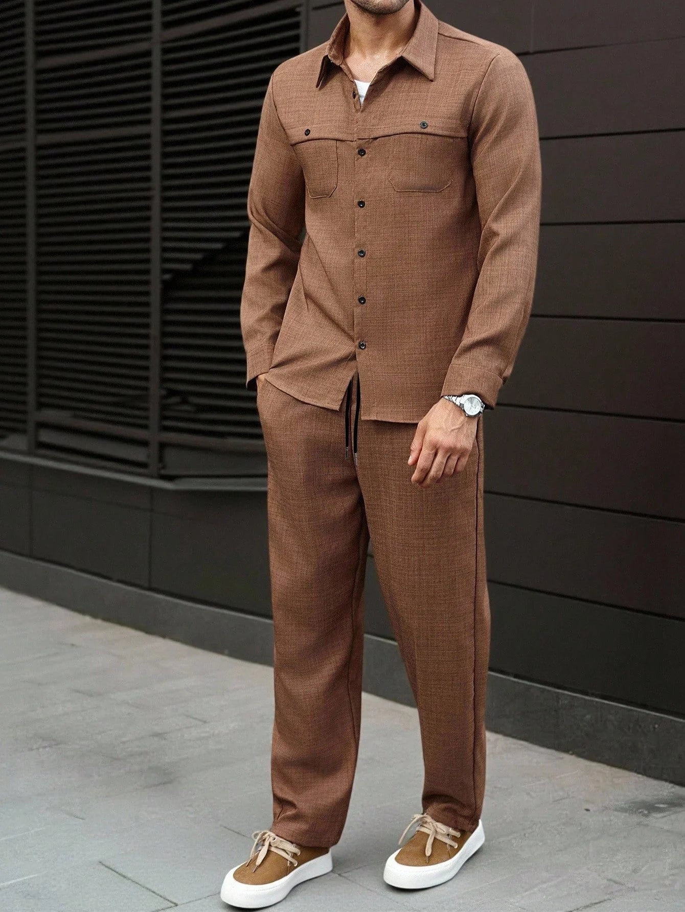 Ensemble Chemise À Manches Longues avec Fermeture Boutonnée Et Pantalon Assorti pour Homme | Idéal pour Usage Quotidien