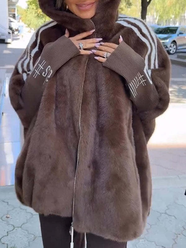 Manteau À Capuche avec Imprimé À Rayures pour Femme | Idéal pour L’Hiver