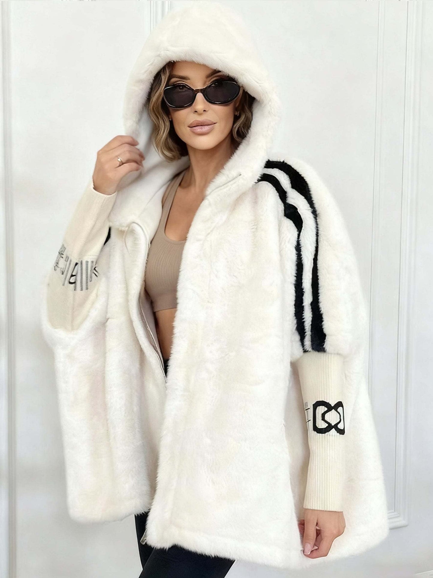 Manteau À Capuche avec Imprimé À Rayures pour Femme | Idéal pour L’Hiver