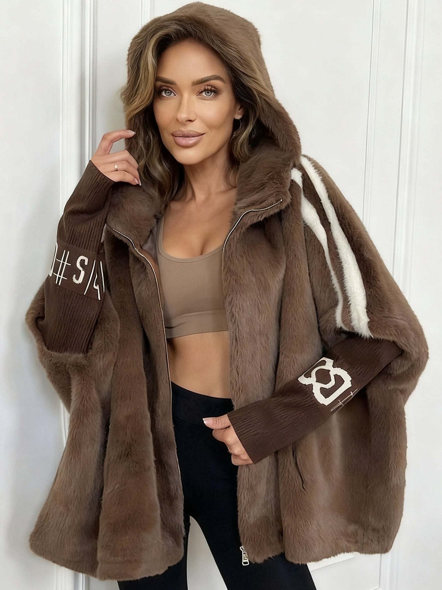 Manteau À Capuche avec Imprimé À Rayures pour Femme | Idéal pour L’Hiver
