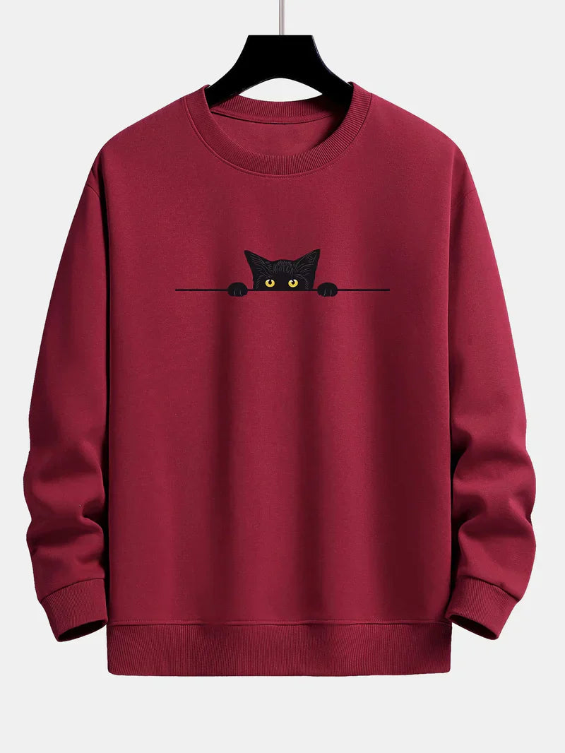 Sweatshirt Relax Fit Avec Imprimé Chat Noir pour Hommes | Idéal pour Un Usage Quotidien Et Les Occasions Décontractées