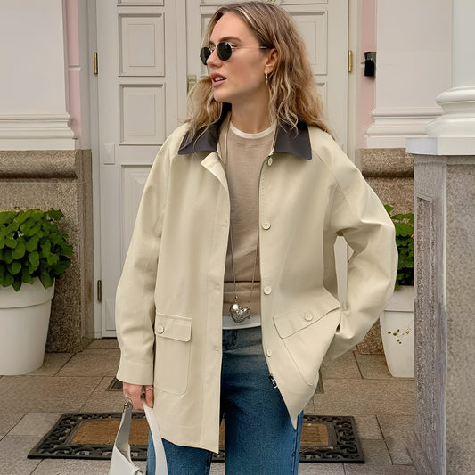 Veste Ample avec Col Polo et Design Contrasté pour Femme | Idéale pour le Quotidien