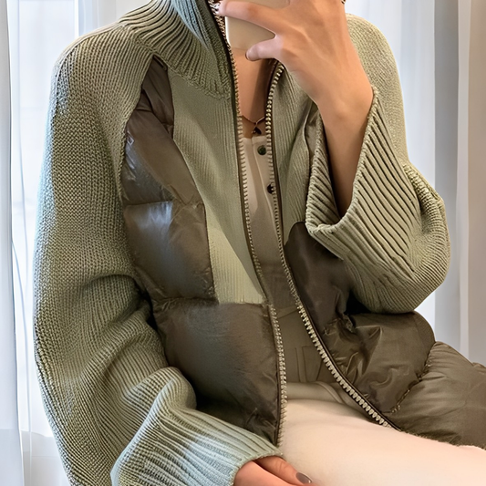 Veste Matelassée Bicolore À Manches Longues pour Femme | Idéale pour La Mi-Saison
