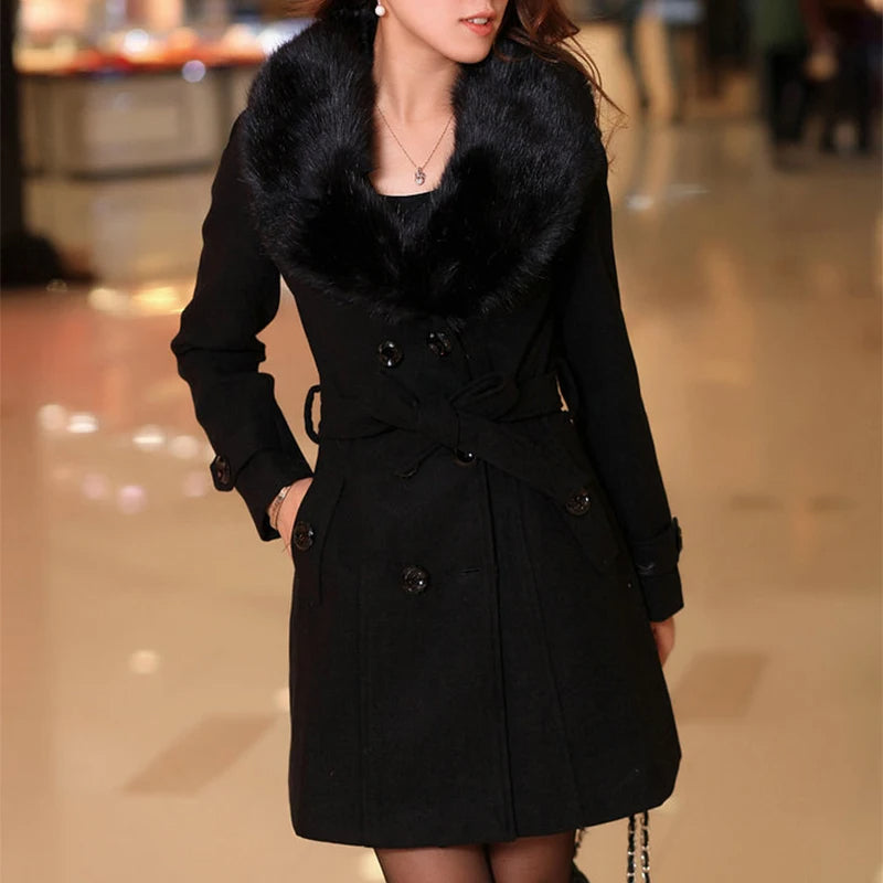 Manteau d’Hiver Long avec Col Contrasté pour Femmes | Idéal pour la Saison Froide