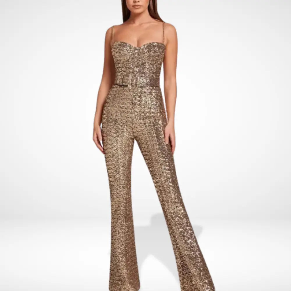 Combinaison Bustier avec Paillettes Et Ceinture pour Femme | Idéale pour Les Événements Et Soirées