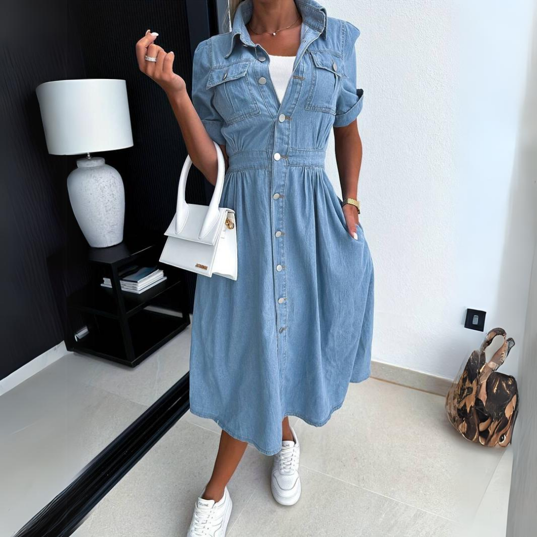 Robe à Manches Courtes avec Boutons pour Femmes | Idéale pour Tenues Décontractées ou Formelles