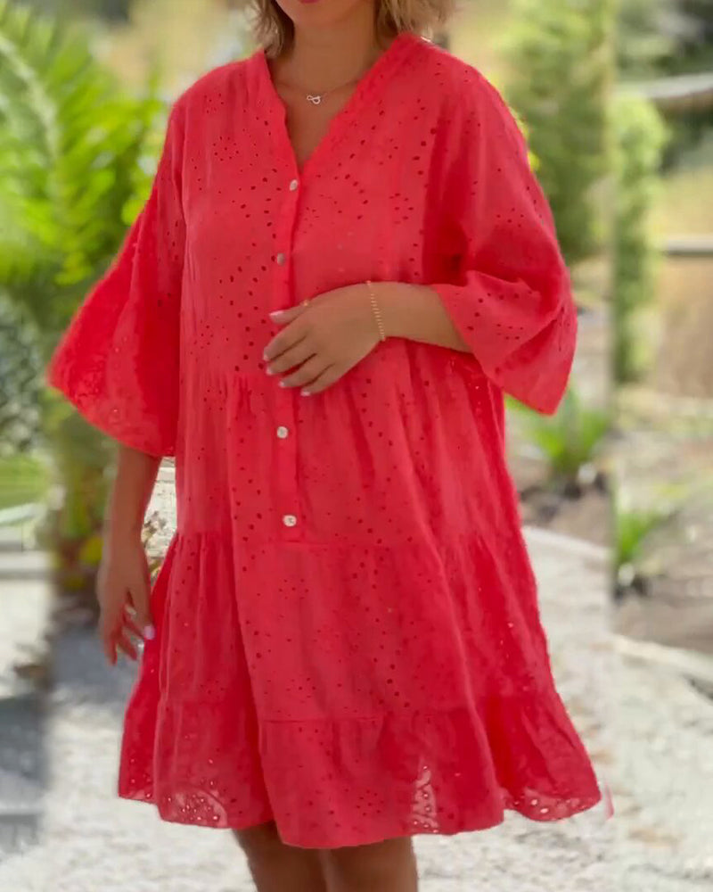 Robe d'Été avec Col en V et Manches Évasées pour Femme | Idéale pour la Saison Chaude        Ask ChatGPT
