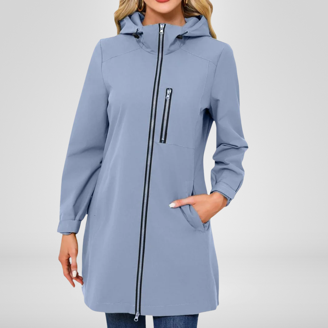 Veste Longue à Capuche avec Protection Contre les Intempéries pour Femme | Idéale pour la Mi-Saison et les Journées de Pluie