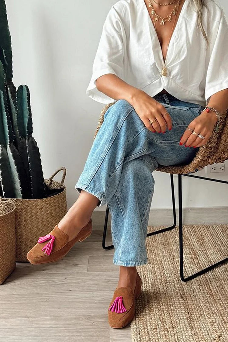 Mocassins Colorblock À Bout Carré pour Femmes | Idéaux pour Le Bureau Et Les Sorties Quotidiennes