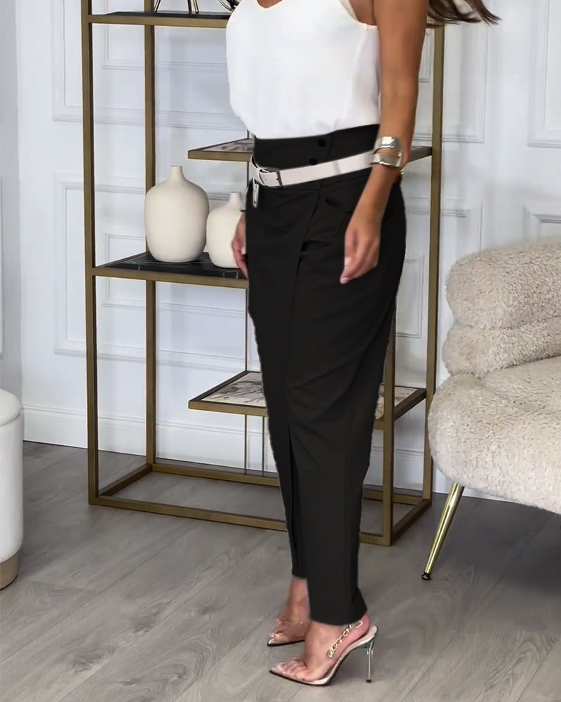 Pantalon Patchwork avec Ceinture pour Femme | Idéal pour Toutes les Saisons
