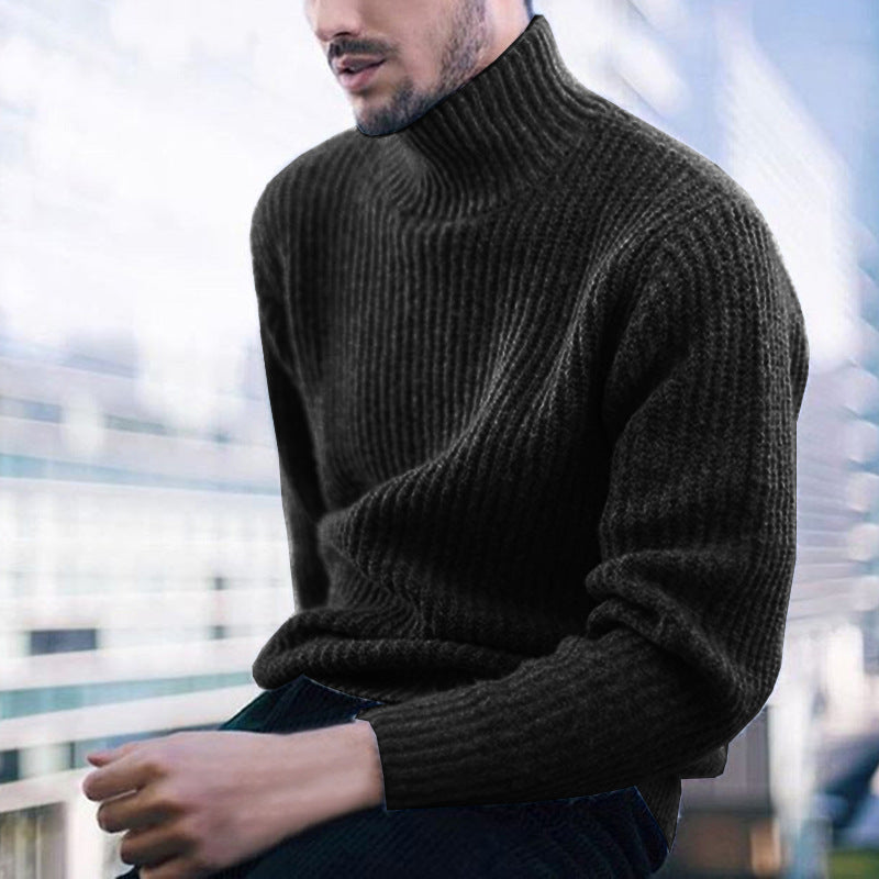 Pull d’Hiver Uni pour Hommes avec Col Montant | Idéal pour la Saison Froide