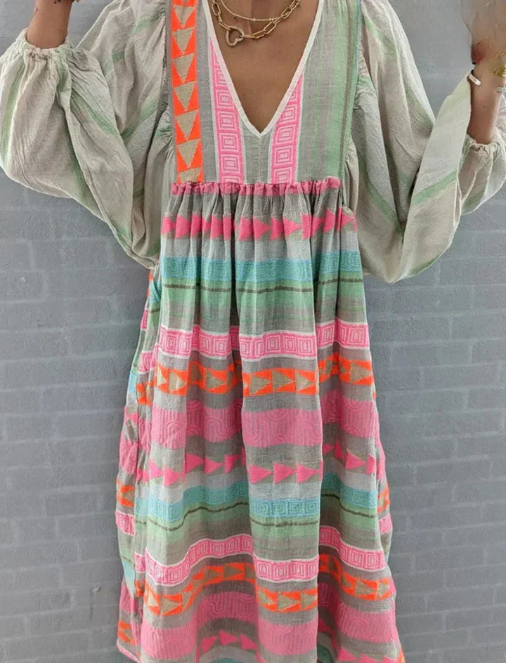 Robe Longue à Motifs Géométriques Multicolores pour Femme | Idéale pour les Occasions d'Été