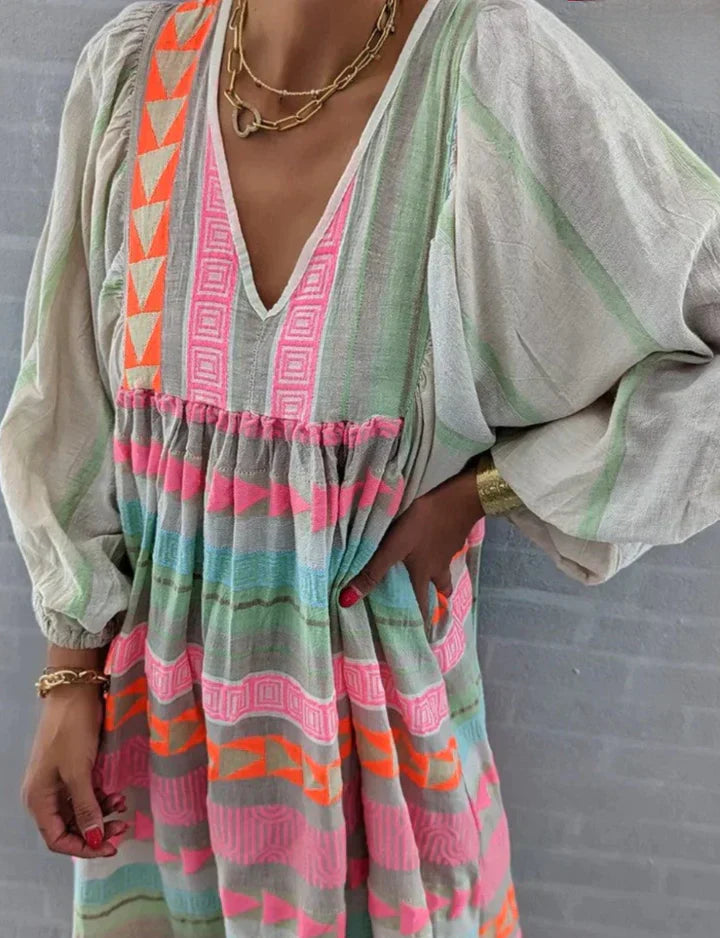 Robe Longue à Motifs Géométriques Multicolores pour Femme | Idéale pour les Occasions d'Été