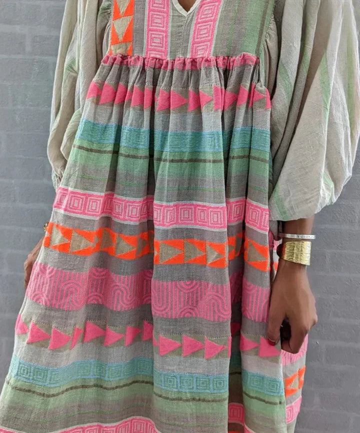 Robe Longue à Motifs Géométriques Multicolores pour Femme | Idéale pour les Occasions d'Été