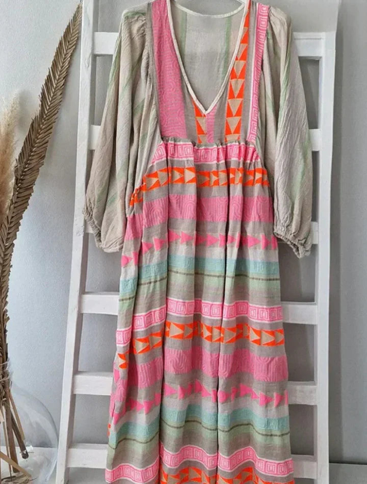 Robe Longue à Motifs Géométriques Multicolores pour Femme | Idéale pour les Occasions d'Été