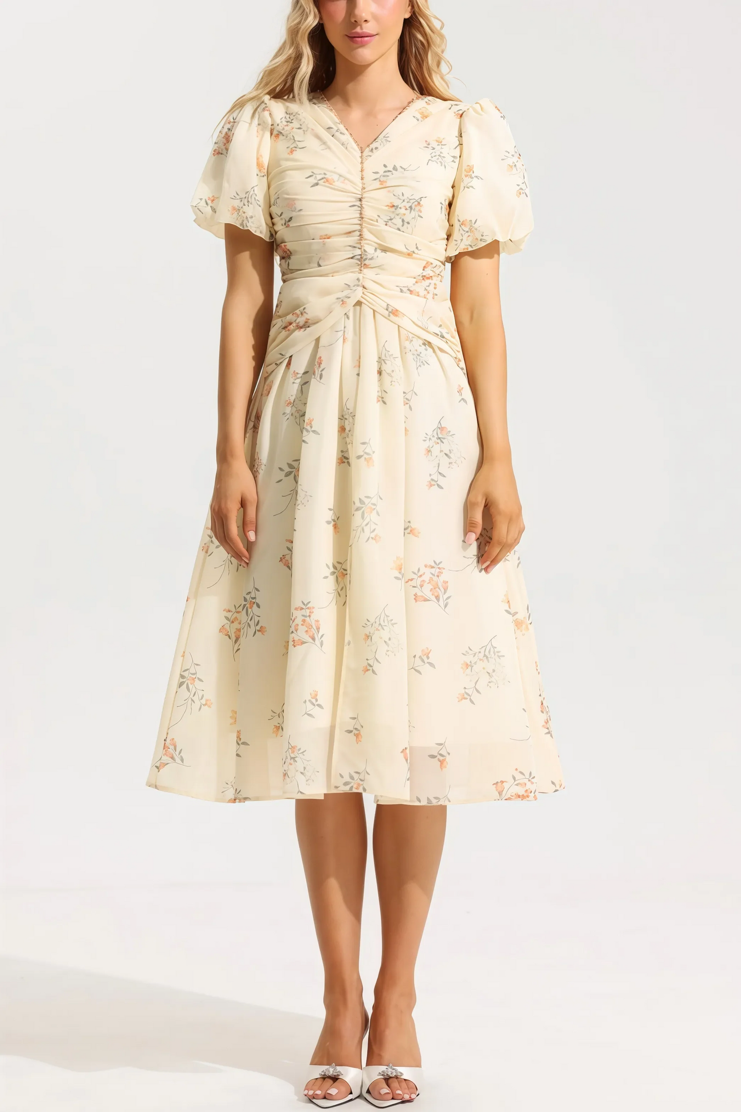 Robe Midi à Imprimé Floral avec Col en V pour Femme | Idéale pour les Sorties et les Occasions Estivales