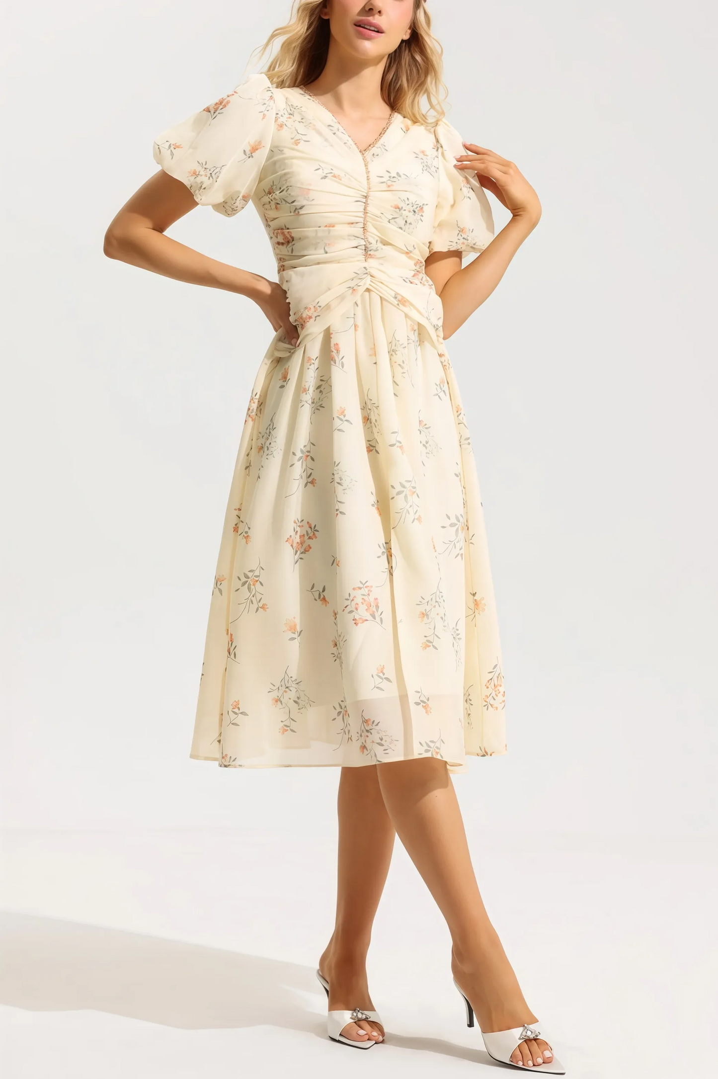 Robe Midi à Imprimé Floral avec Col en V pour Femme | Idéale pour les Sorties et les Occasions Estivales