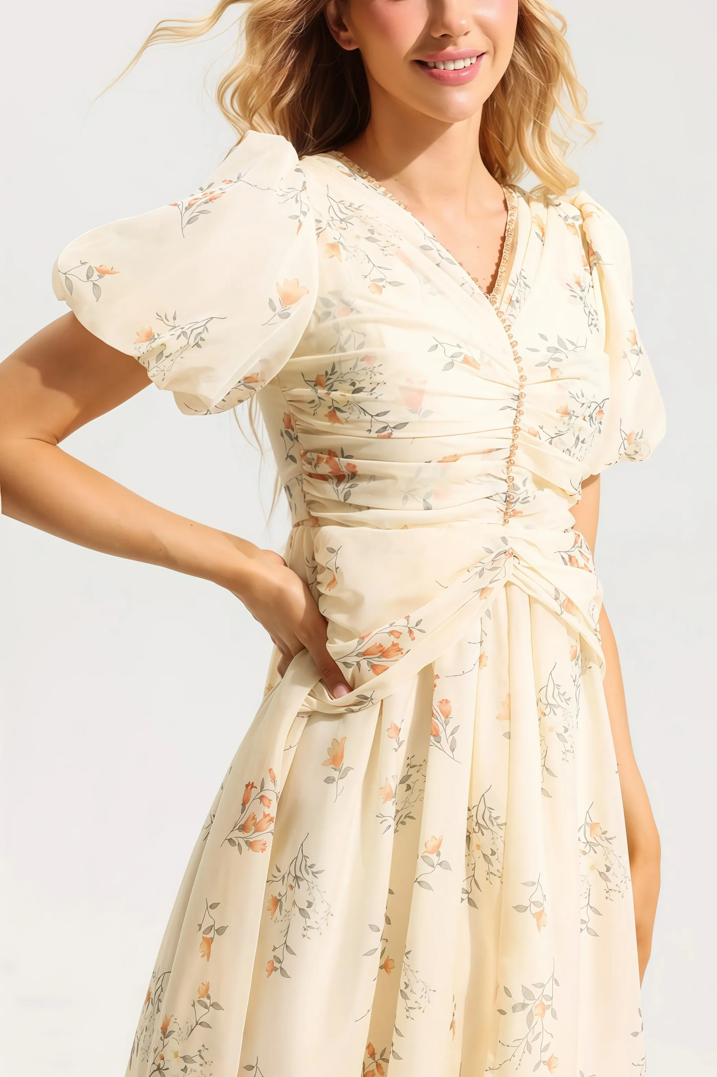 Robe Midi à Imprimé Floral avec Col en V pour Femme | Idéale pour les Sorties et les Occasions Estivales