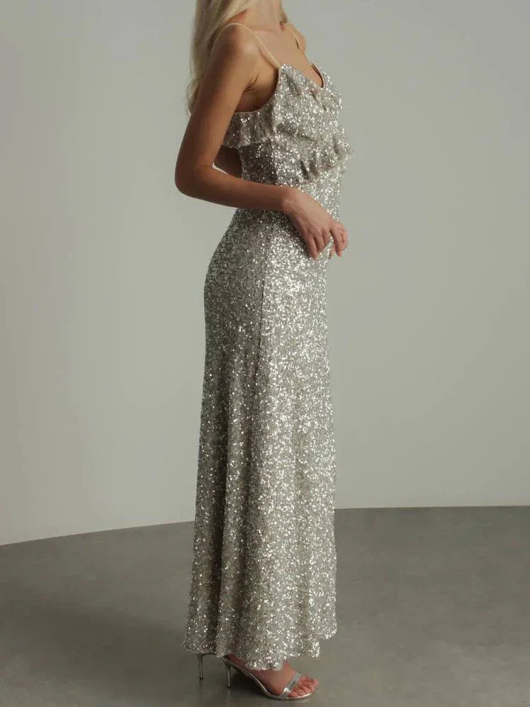 Robe Sans Manches à Détails Scintillants et Volants pour Femme | Idéale pour les Soirées