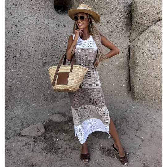 Robe Longue Blanche en Crochet pour Femme | Idéale pour la Plage et les Vacances d'Été