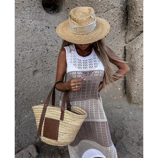 Robe Longue Blanche en Crochet pour Femme | Idéale pour la Plage et les Vacances d'Été