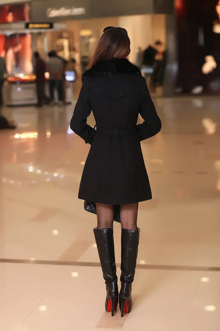 Manteau d’Hiver Long avec Col Contrasté pour Femmes | Idéal pour la Saison Froide