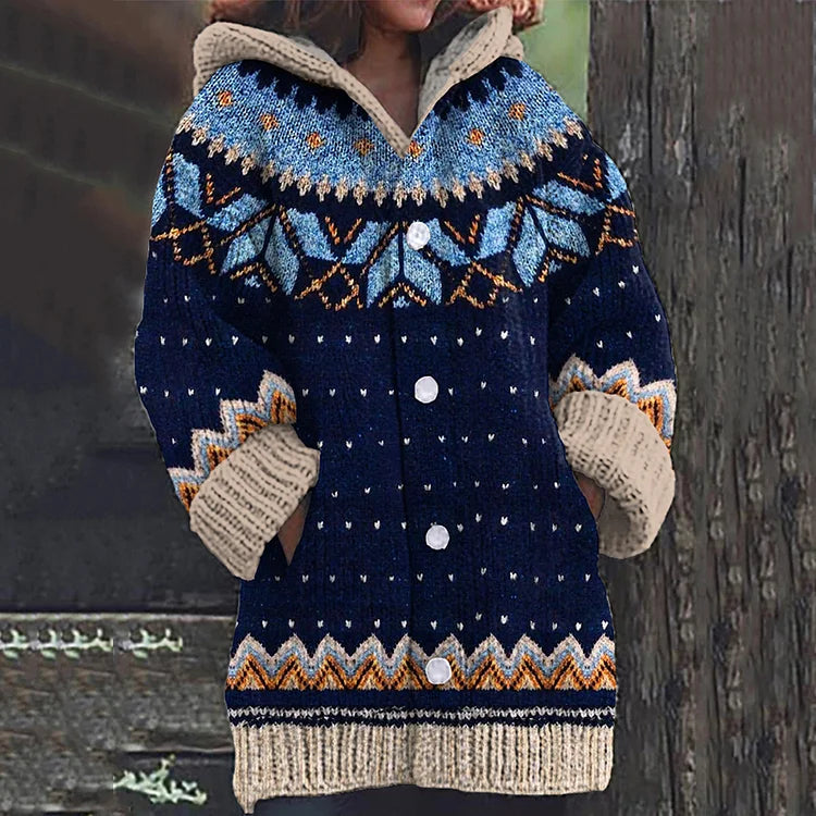 Gilet À Capuche avec Boutons Et Motif Multicolore pour Femme | Idéal pour L’Hiver