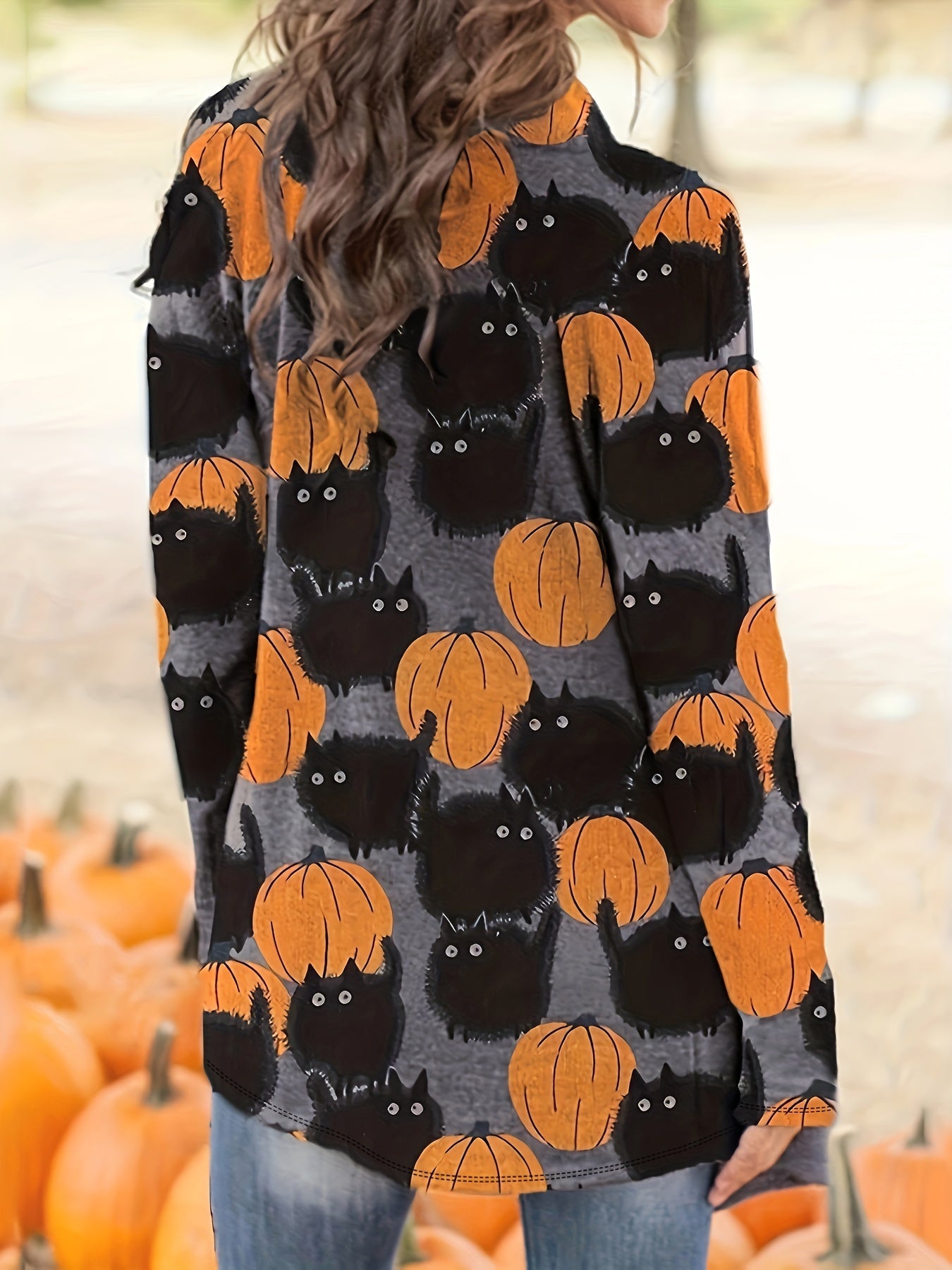 Cardigan Long à Imprimé Halloween pour Femme | Idéal pour l'Automne