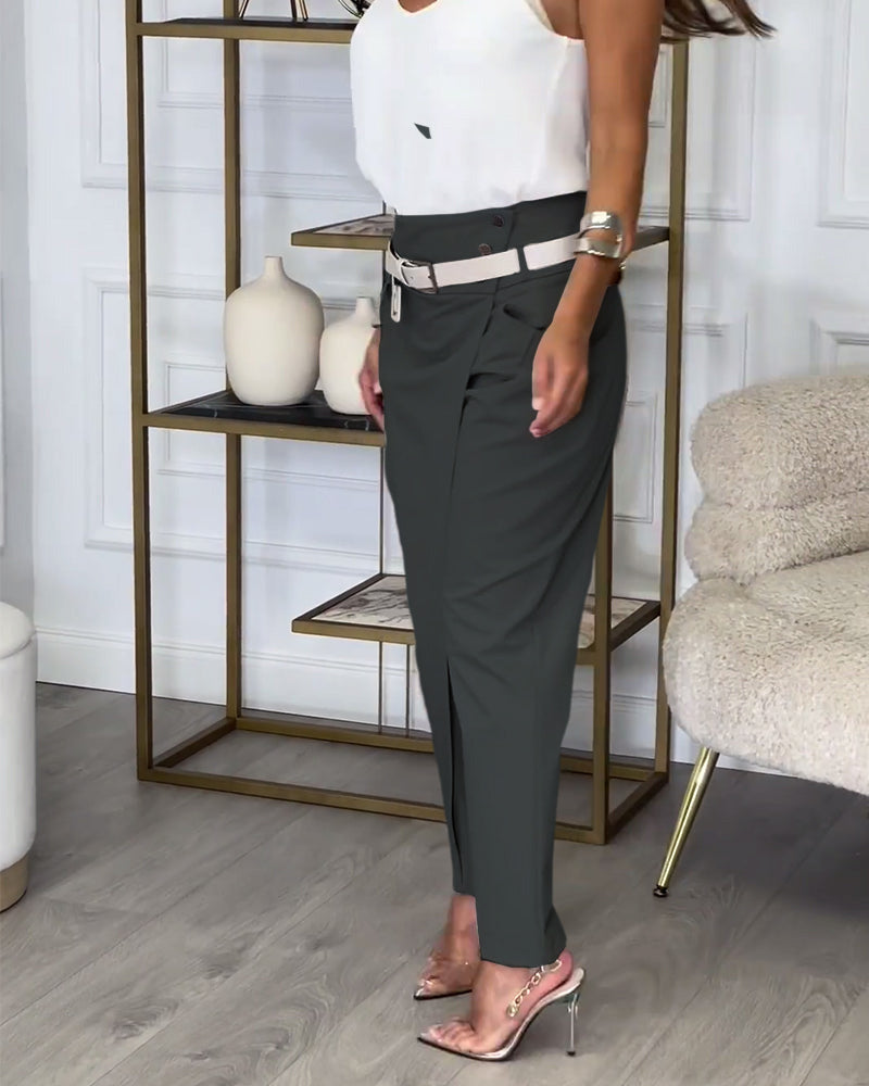 Pantalon Patchwork avec Ceinture pour Femme | Idéal pour Toutes les Saisons