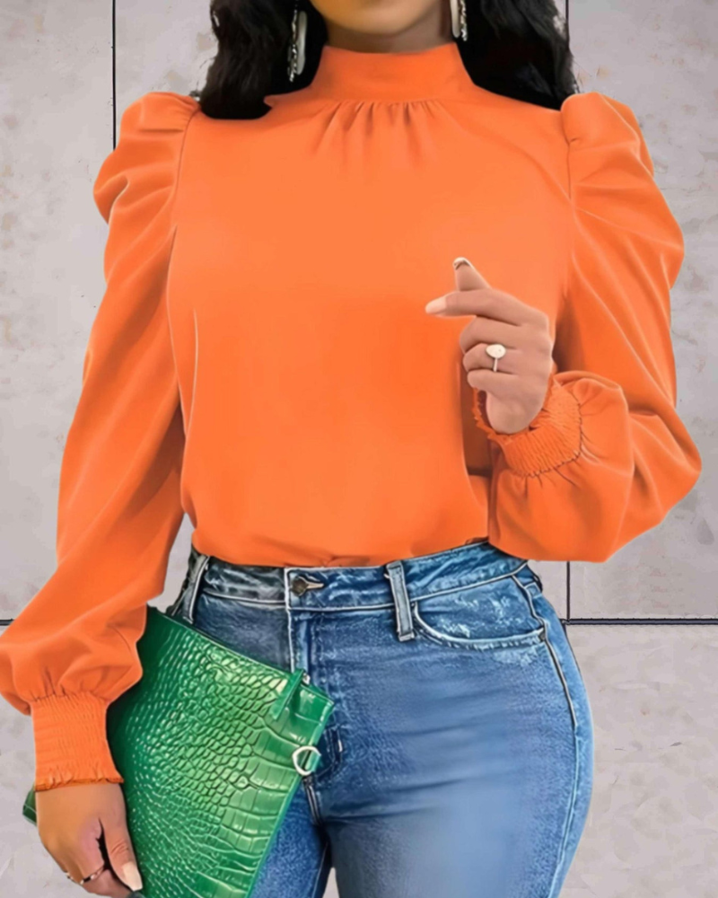 Blouse Avec Col Montant Et Manches Bouffantes Pour Femme | Idéale Pour Le Bureau Et Les Occasions